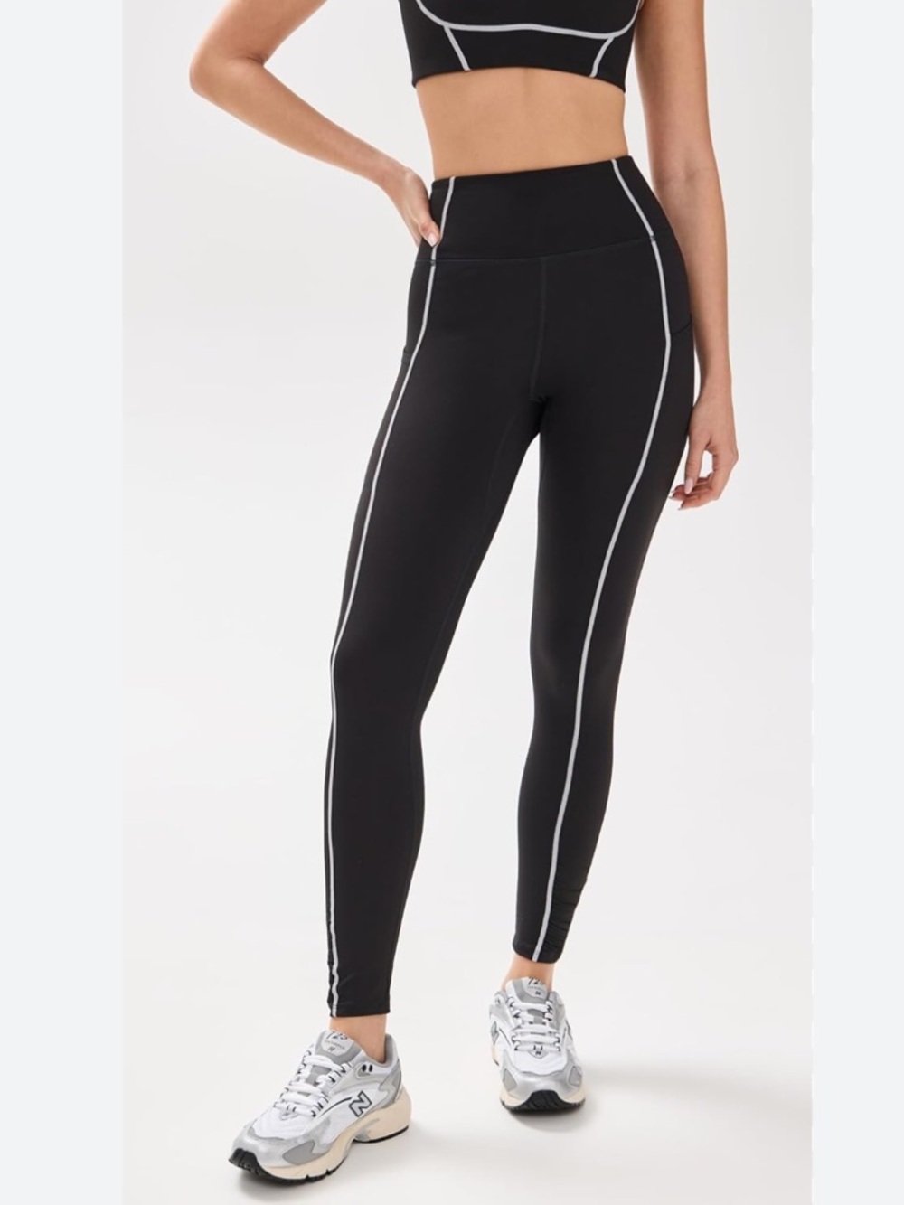 NWOT Free People Black High-Waist Leggings with White Side Piping